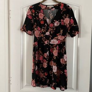 Black floral button up dress